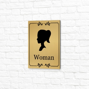 Вывеска ПВХ 15х20см золотая вертикальная женский туалет