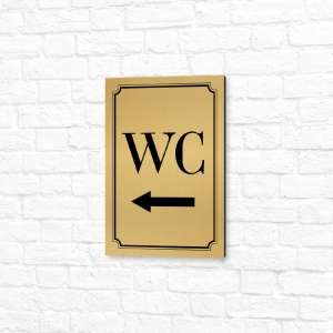 Табличка УФ печать 15х20см золотая вертикальная туалет