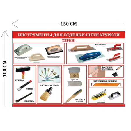СТН-266 - Cтенд Инструменты для отделки штукатуркой 100 х 150 см (7 плакатов)